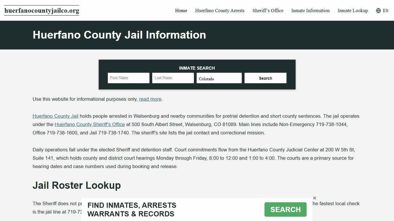 Huerfano County, CO Jail Roster, Inmate Info