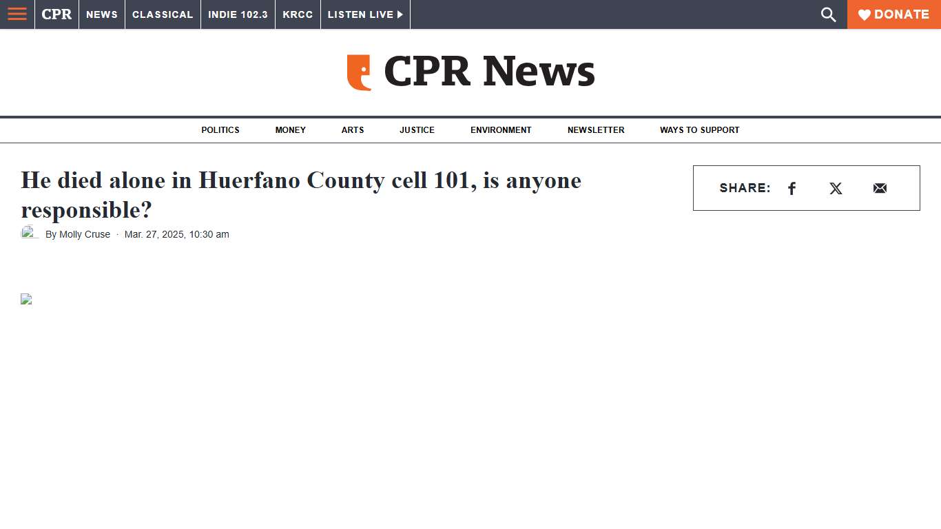 He died alone in Huerfano County cell 101, is anyone responsible?
